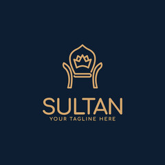 throne, crown, chair, royal, sultan, luxury, minimalist and elegant logo design in gold color - obrazy, fototapety, plakaty