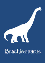 Brachiosaurus Dinosaur design vector illustration. navy dinosaur, dark blue kids dinosaur name prints, boys bedroom wall art, dino room, children's posters.