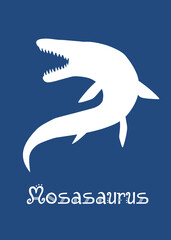 Mosasaurus Dinosaur design vector illustration. navy dinosaur, dark blue kids dinosaur name prints, boys bedroom wall art, dino room, children's posters.