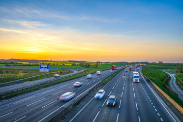 Sunset at M1 motorway near Flitwick junction in United Kingdom
