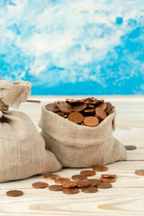 Sack full of coins in studio