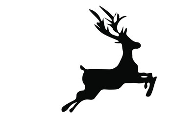 graceful deer stag with large antlers standing and looking profil - black and white vector outline and silhouette