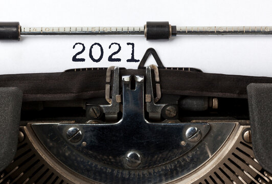 Year 2021 written with old typewriter, closeup