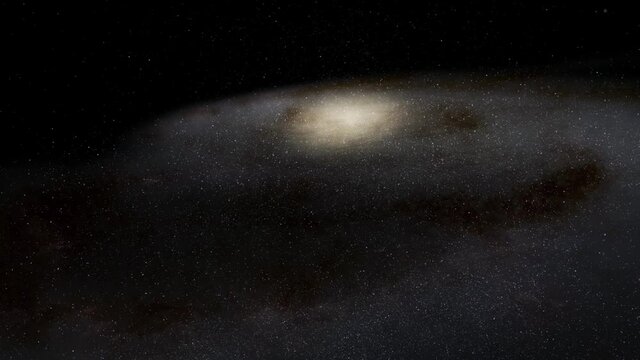 Exploration of galaxies through outer space towards a bright milky-way galaxy. 4K looping animation of flying through bright nebulae, clouds, and star fields. 