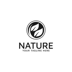 natural leaf logo design inside circle frame