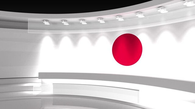 TV studio. Japan flag studio. Japan flag background. News studio. The perfect backdrop for any green screen or chroma key video or photo production. 3d render. 3d
