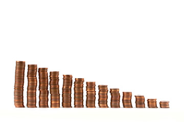 Money column from coins on white