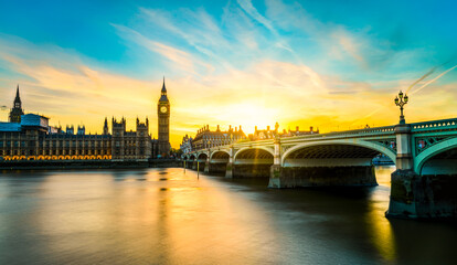 Big Ben and Westminster Palace at beautiful sunset in London,UK