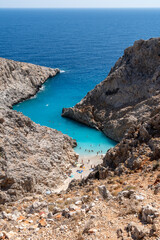 Beautiful beach Seitan limania also known as Stefanou beach on Crete, Greece. Superb bay in a canyon, this destination is hard to reach, famous place on island of Crete .