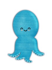 cute cartoon smiling baby octopus funny illustration isolated on white background
