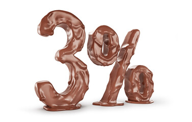 Different numbers from chocolate on a white background. 3d illustration