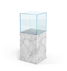 glass showcase cube on high light marble pedestal vector illustration