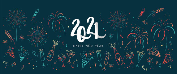Lovely hand drawn new years doodles, great for party banners, wallpapers, image cover - vector design