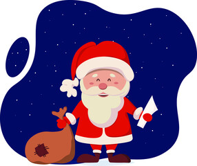 Santa Claus with a bag of gifts for children on a white background.Vector illustration in flat style