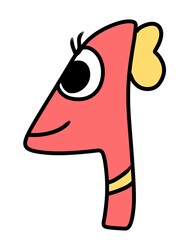 giraffe. letter a. cute and kawaii cartoon animal illustration images, pink animals or monsters, resembling the number 4, for logos, symbols, icons, doodles