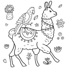 LLama and Parrot coloring page © irmaiirma