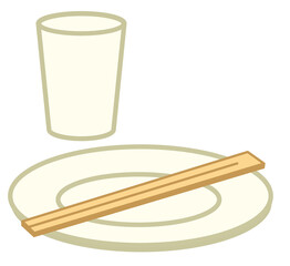 紙皿と紙コップと割り箸のシンプルなカラーアイコン