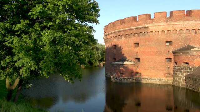 Kaliningrad, Russia. Forts of Kaliningrad. Walled city of Koenigsberg. Der Don Tower, built in 1854. German fortifications of 19th century for defense by German troops of city in East Prussia.
