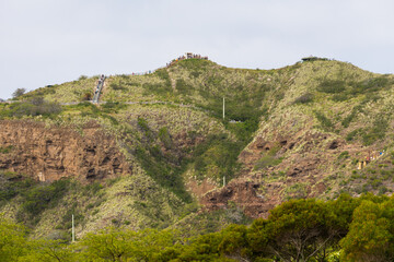 Fototapeta na wymiar Scaling Diamond Head Crater to the peak, Oahu, Hawaii