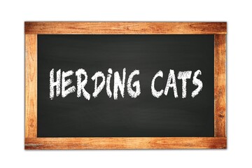 Obraz premium HERDING CATS text written on wooden frame school blackboard.