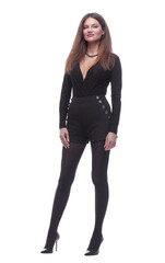 in full growth. young woman in fashionable clothes .