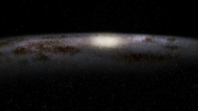 Exploration of galaxies through outer space towards a bright milky-way galaxy. 4K looping animation of flying through bright nebulae, clouds, and star fields. 