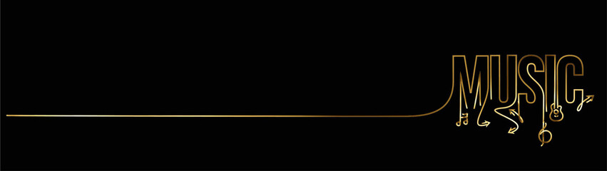 Music Calligraphic golden line art Text shopping poster vector illustration Design.