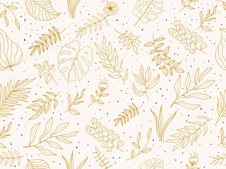 Hand drawn summer leaves seamless pattern