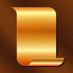 A sheet of paper of gold color on a brown background. Vector illustration.