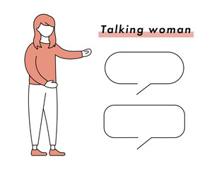 若い女性と吹き出しのイラストセット／話す／スピーチ／ビジネス
