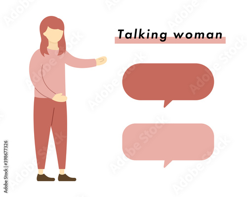 若い女性と吹き出しのイラストセット 話す スピーチ ビジネス Wall Mural Yugoro
