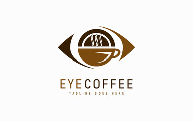 Eye Coffee Logo Design. Abstract Eye Combine with Coffee Cup Symbol, Usable For Usable For Business, Community, Industrial, Services Company. Flat Vector Logo Design Illustration.