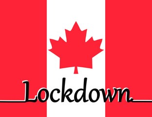 Canada lockdown preventing coronavirus spread or outbreak. Vector illustration. Continuous one line drawing - lettering Lockdown on the Canada flag.