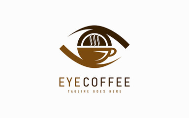 Eye Coffee Logo Design. Abstract Eye Combine with Coffee Cup Symbol, Usable For Usable For Business, Community, Industrial, Services Company. Flat Vector Logo Design Illustration.