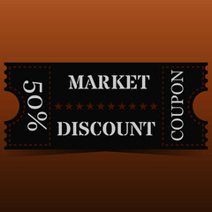 Vintage style 50 percent discount coupon with shadow. The color is black, dark gray on a brown background. Vector illustration.
