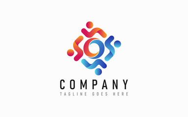Colorful Orange and Blue People Group Logo Design. Usable For Business, Community, Industrial, Foundation, Tech, Services Company. Flat Vector Logo Design Illustration.