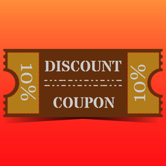Discount coupon in vintage style for 10 percent with shadow. The color is brown on a pink background. Vector illustration.