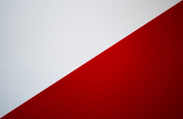 White and red divided background. Diagonally divided blank colored paper template