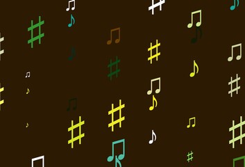 Light Green, Yellow vector texture with musical notes.
