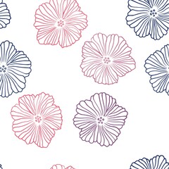 Light Blue, Red vector seamless doodle backdrop with flowers.