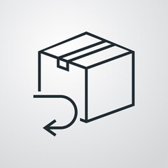 Logotipo devolucion gratis del envío. Icono caja de cartón con flecha girando con lineas en fondo gris