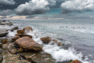 Sea shore with blurred water