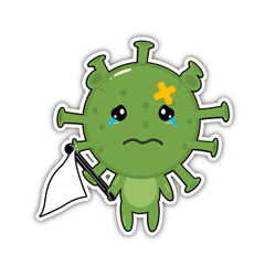 Fototapeta premium Virus Covid-19 has been surrender with White flagvirus, corona, vector, antibacterial, icon, sticker, pandemic, epidemic, mask, label, logotype, pharmacy, protection, symbol, infections, health,