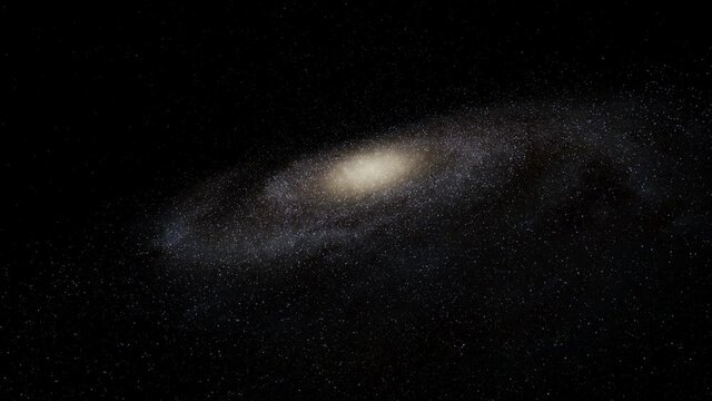 Exploration of galaxies through outer space towards a bright milky-way galaxy. 4K looping animation of flying through bright nebulae, clouds, and star fields. 