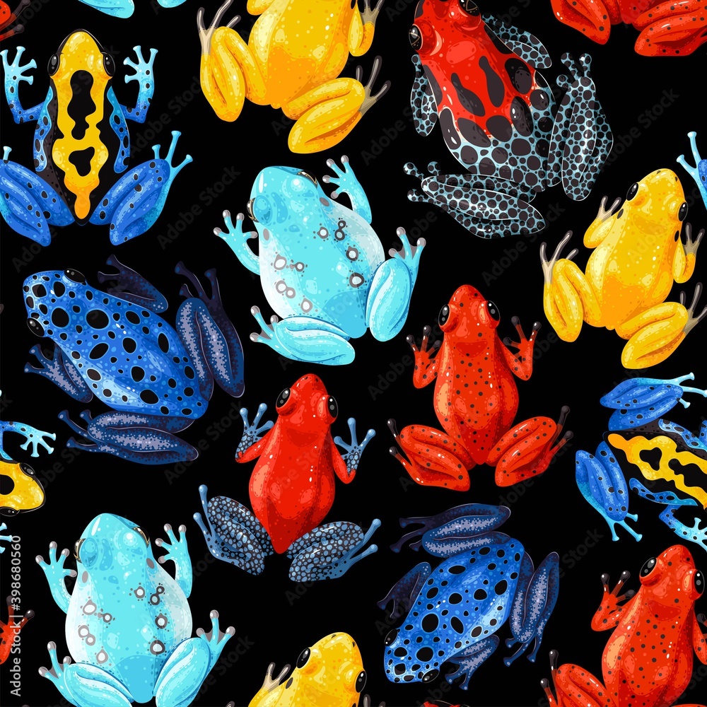 Wall mural Vector seamless pattern with vivid tropical frogs