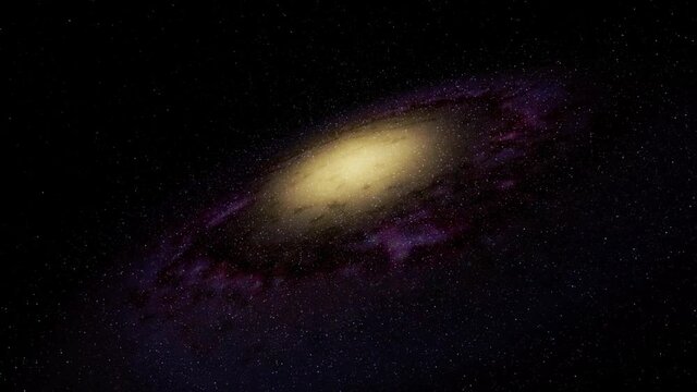 Exploration of galaxies through outer space towards a bright milky-way galaxy. 4K looping animation of flying through bright nebulae, clouds, and star fields. 