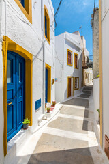 Fototapeta na wymiar Nikia Village street view in Nisyros Island. Nisyros Island popular tourist destination in Aegean Sea.