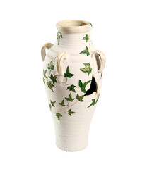 Painted clay amphora. Isolated on white background.