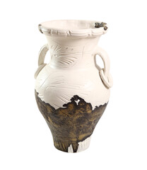 Painted clay amphora. Isolated on white background.