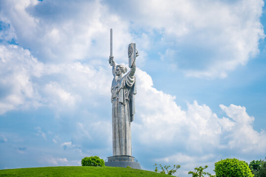 Kiev / Ukraine - May 2019: The famous Motherland Monument also known as Rodina-Mat' at the Ukrainian State Museum of the Great Patriotic War